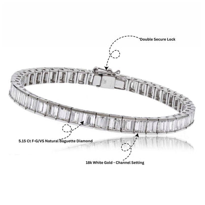 Best Sale 5 Carat Natural Baguette Cut Diamond Tennis Bracelet 18k White Gold