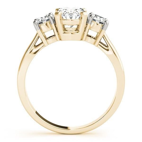 Gold ring with three diamonds on a white background
