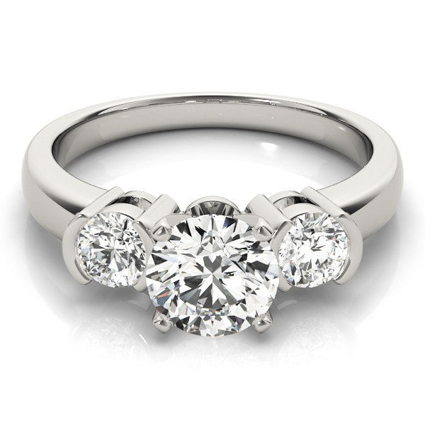 Platinum 3 Stone Engagement Ring Lab Grown Round Diamond Prong Set