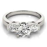 Platinum 3 Stone Engagement Ring Lab Grown Round Diamond Prong Set