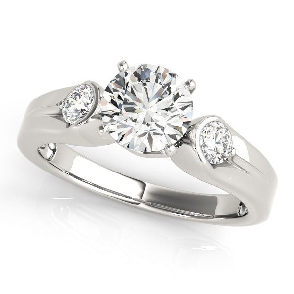 Diamond ring with three diamonds on a white background