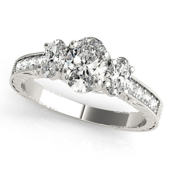 Lab Grown Oval Cut Diamond Trilogy Engagement Ring Platinum In 2.00ct DE/VS