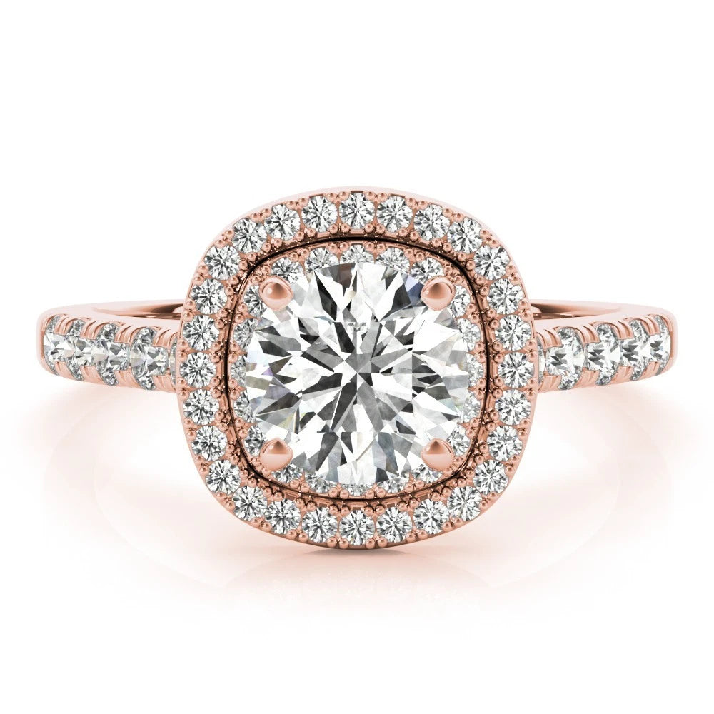 Lab Grown Round Cut  Diamond Halo Engagement Ring