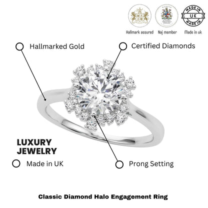 Lab-Grown Diamond Halo Engagement Ring in Platinum