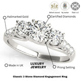 Lab Grown Round Cut Diamond 3-Stone Engagement Ring In DE/VS 0.50Ct To 2.00Ct