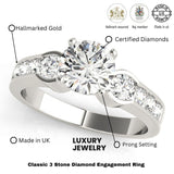 Lab Grown Round Cut Diamond 3 Stone Engagement Ring Platinum