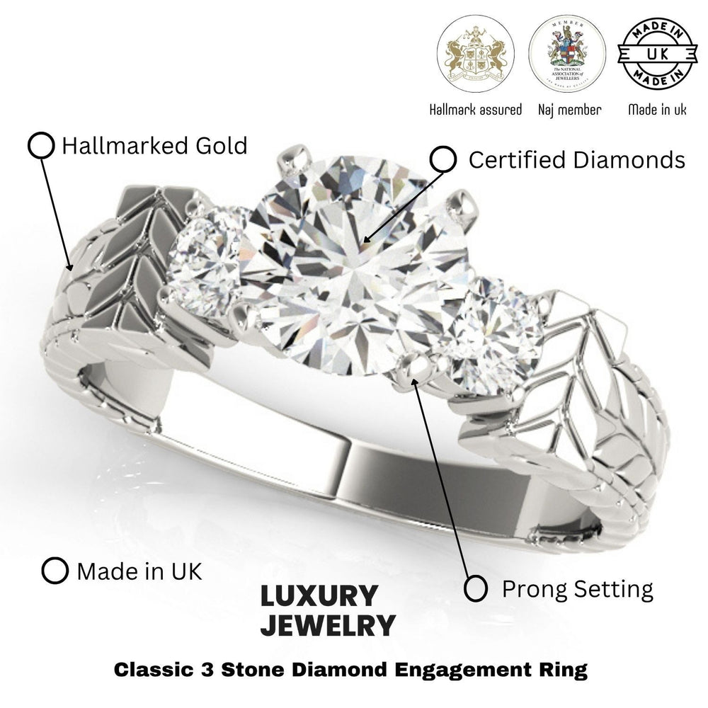 Lab Grown Round Diamond 3 Stone Engagement Ring In Platinum DE/VS 2CT