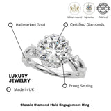 Lab-Grown Round Cut Diamond Halo Engagement Ring Platinum