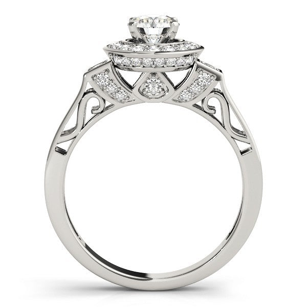 Lab Grown Round Diamond Halo Engagement Ring 18K White Gold