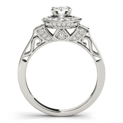 Lab Grown Round Diamond Halo Engagement Ring 18K White Gold