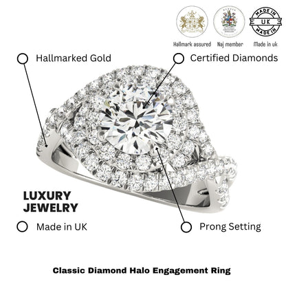 Lab Grown Round Cut Diamond Halo Engagement Ring