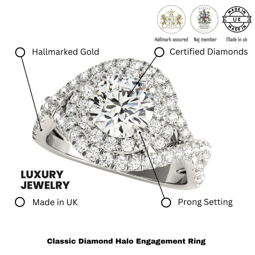 Lab Grown Round Cut Diamond Halo Engagement Ring