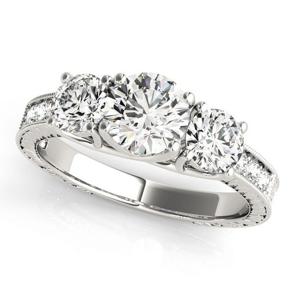 3 Stone Lab Grown Diamond Engagement Ring featuring three round brilliant-cut diamonds with diamond accents.