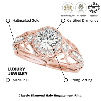Lab Grown Round Diamond Halo Engagement Ring