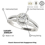 Lab Grown Round Diamond Halo Engagement Ring 18K White Gold