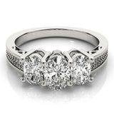 Lab-Grown Oval Diamond 3 Stone Engagement Ring In 18K White Gold
