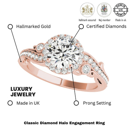 Lab Grown Round Diamond Halo Engagement Ring
