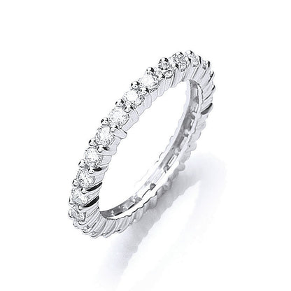 D-E/VVS 1 Ct Lab Grown Round Cut Diamond Claw set Full Eternity Ring White Gold