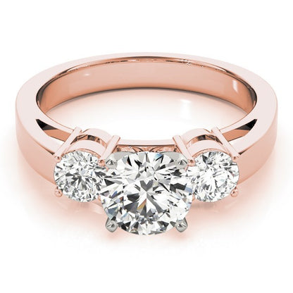 Lab Grown Round Diamond Prong Set 3 Stone Engagement Ring Platinum