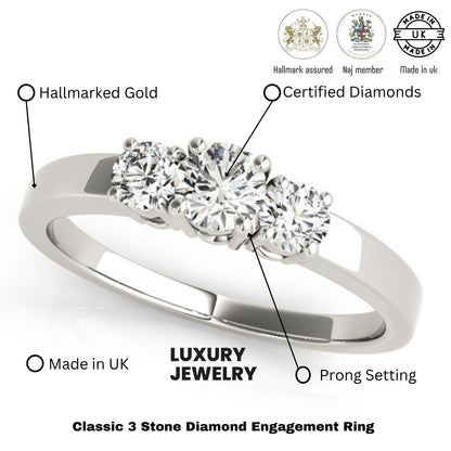 Lab Grown Round Diamond 3 Stone Engagement Ring Platinum - 0.50Ct - 2.00Ct