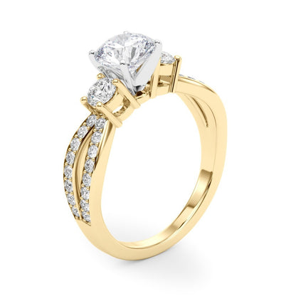 Gold ring with a diamond on a white background