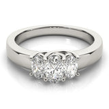 Lab-Grown Oval Cut Diamond Trilogy Engagement Ring 18K White Gold