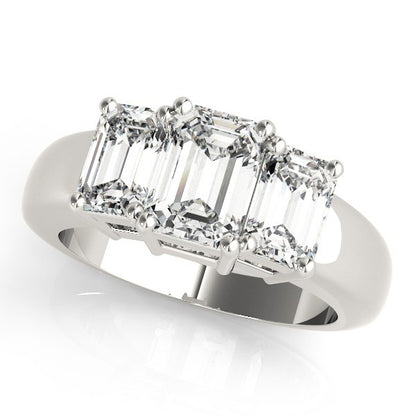 Lab Grown Emerald Cut Diamond Ring 18K Yellow Gold 3 Stone Ring