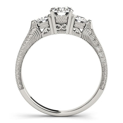 2.00Ct Lab Grown Round Diamond Milgrain 3 Stone Engagement Ring Platinum