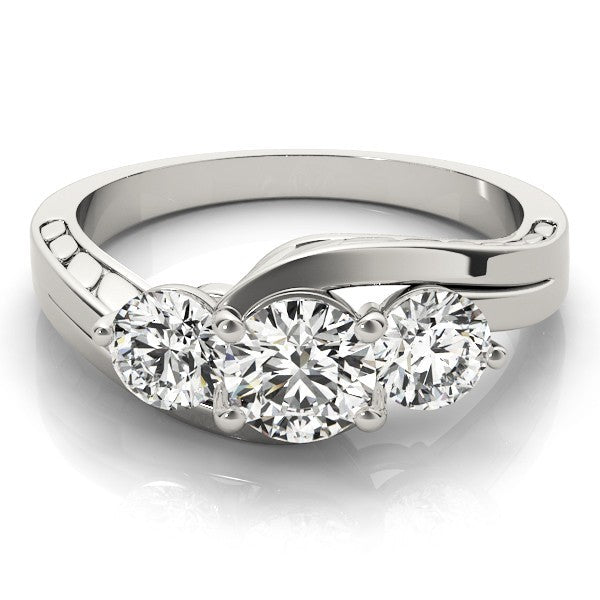 Lab Grown Round Diamond Trilogy Engagement Ring in 9K Gold & Platinum with three brilliant round-cut diamonds.
