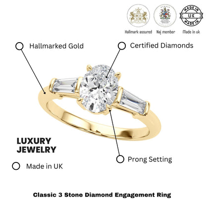 Lab-Grown Oval Diamond 3 Stone Engagement Ring
