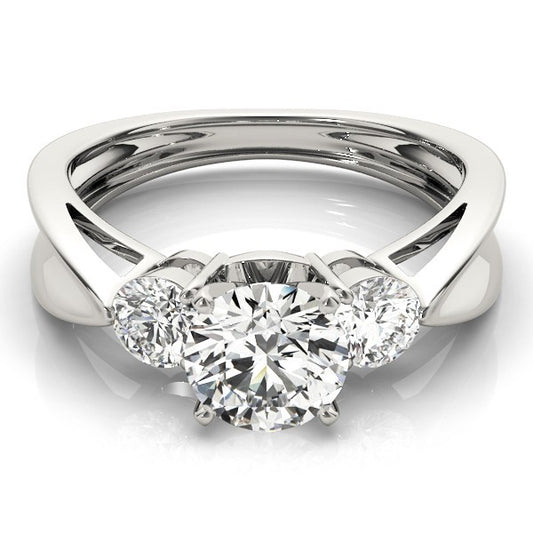 Lab Grown Round Cut Diamond Designer Trilogy Engagement Ring Platinum