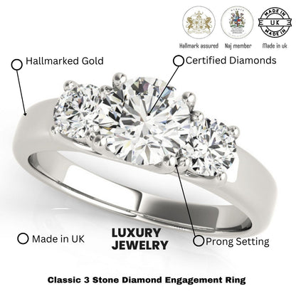 Three Stone Engagement Ring For Women In Platinum - 2CT DE/VS Lab Grown Diamond