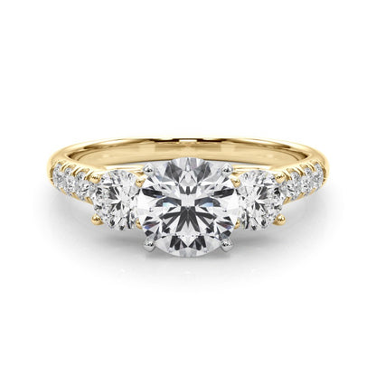 Gold ring with three diamonds on a white background