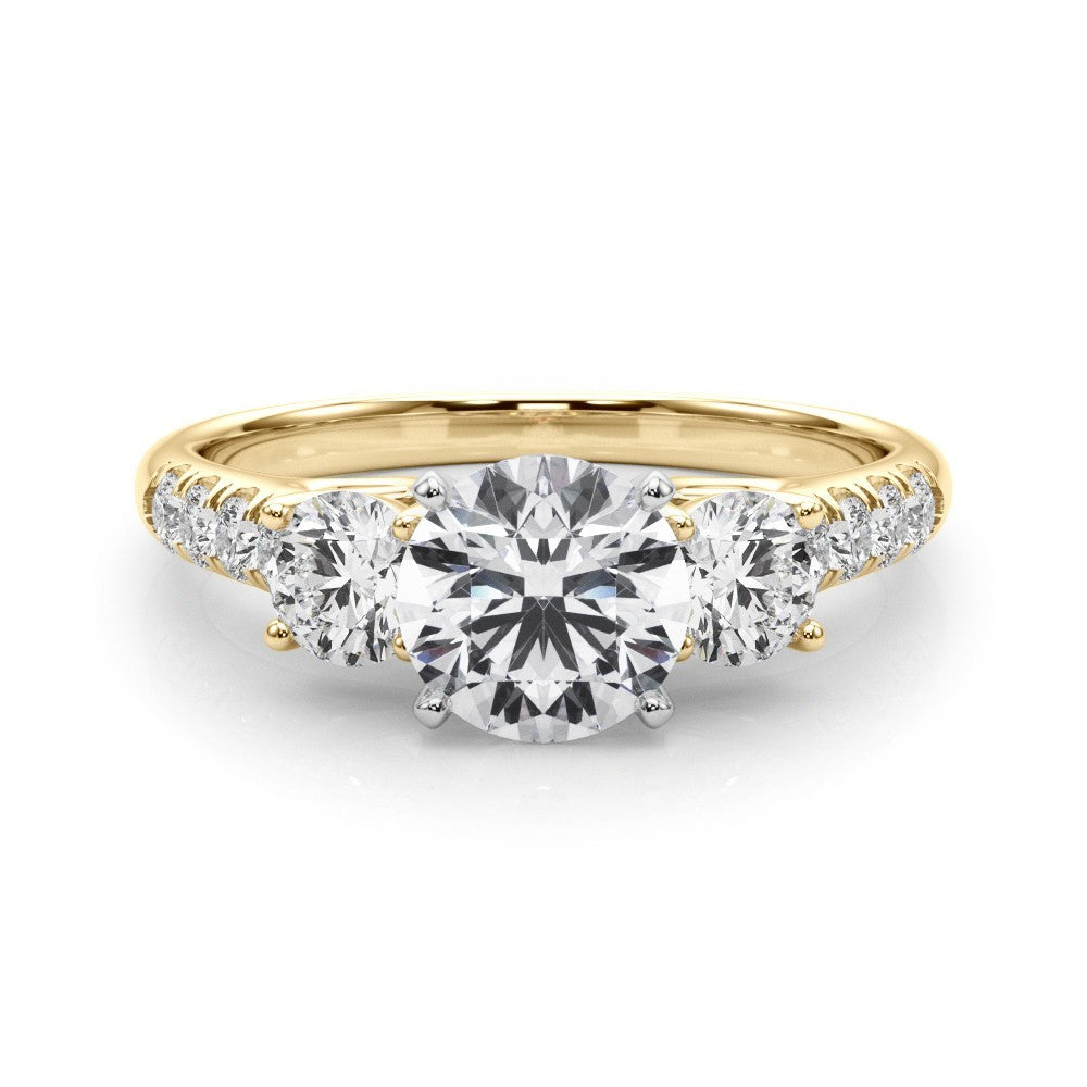 Gold ring with three diamonds on a white background