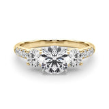 Gold ring with three diamonds on a white background