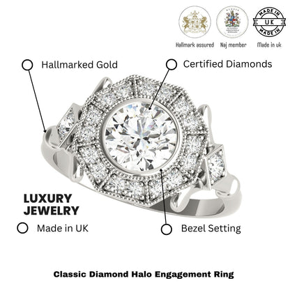 Lab-Grown Diamond Halo Engagement Ring in Platinum