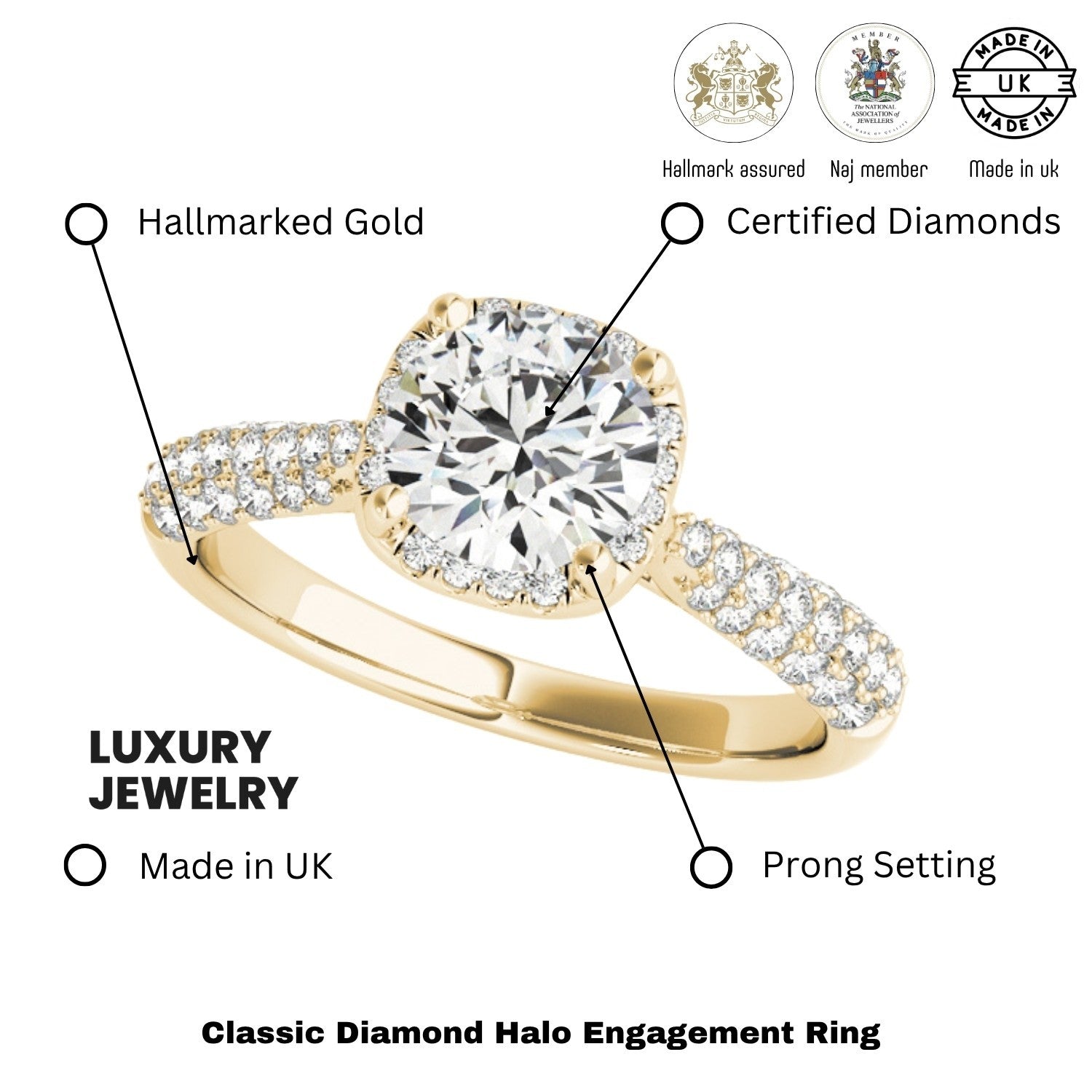 Lab Grown Round Diamond Halo Engagement Ring 