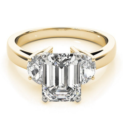 Lab-Grown Emerald Cut Diamond Trilogy Engagement Ring 18K White Gold