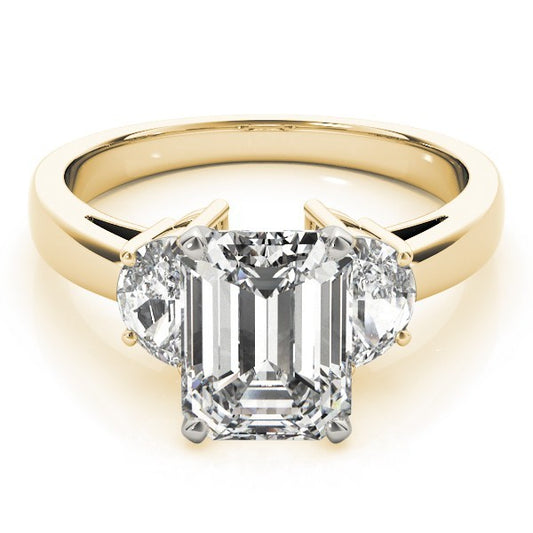 Lab-Grown Emerald Cut Diamond Trilogy Engagement Ring 18K White Gold