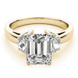 Lab-Grown Emerald Cut Diamond Trilogy Engagement Ring 18K White Gold