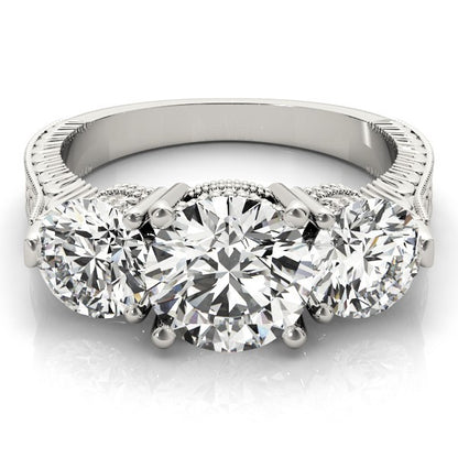 Platinum Lab Grown Diamond Trilogy Engagement Ring Art Deco Designer 2CT DE/VS