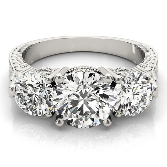 Platinum Lab Grown Diamond Trilogy Engagement Ring Art Deco Designer 2CT DE/VS