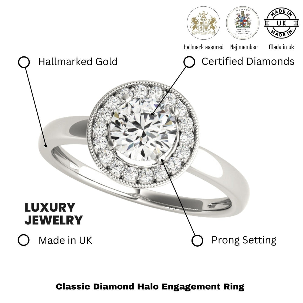 Lab Grown Round Diamond Halo Engagement Ring