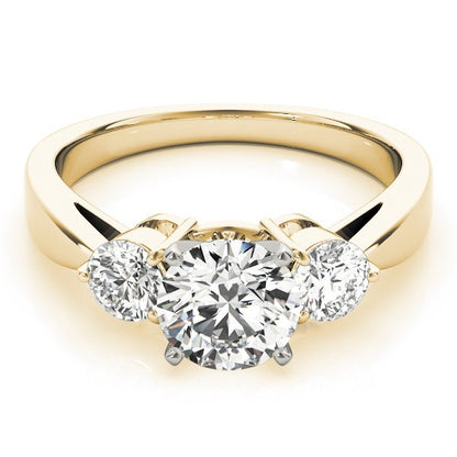 Gold ring with three diamonds on a white background
