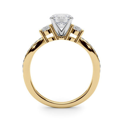 Gold ring with a diamond on a white background