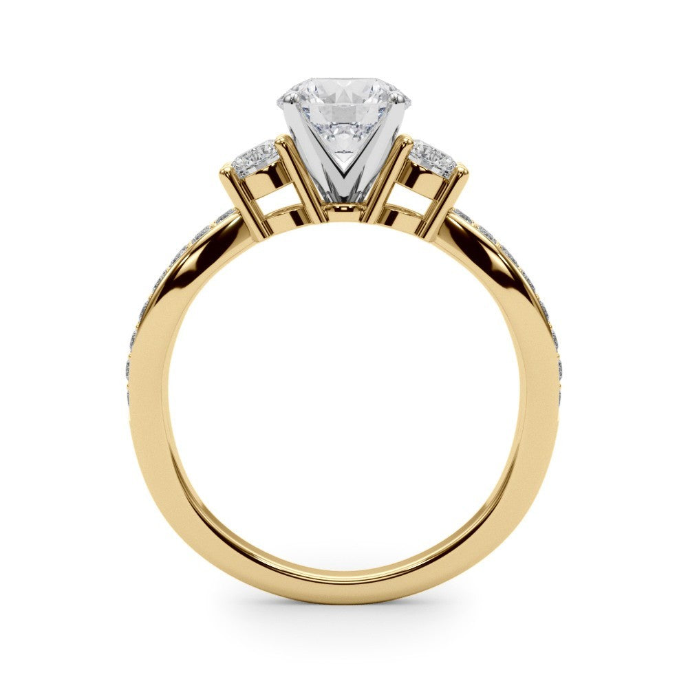 Gold ring with a diamond on a white background