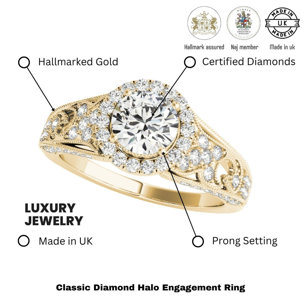 Lab Grown Round Diamond Halo Engagement Ring