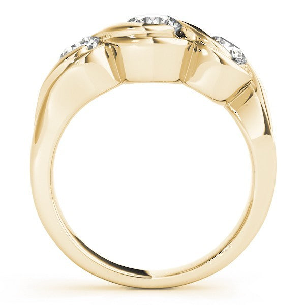 Gold ring with small diamonds on a white background
