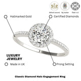 Lab Grown Round Cut Diamond Halo Engagement Ring