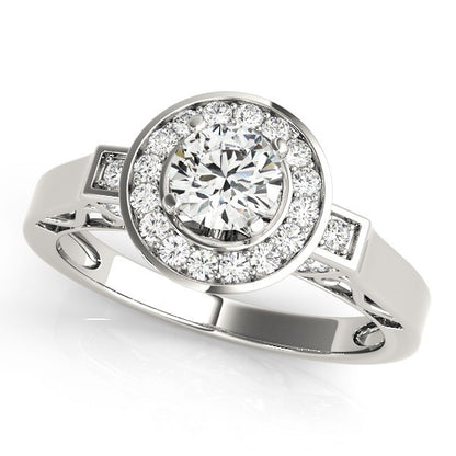 Lab Grown Round Diamond Halo Engagement Ring 18K White Gold
